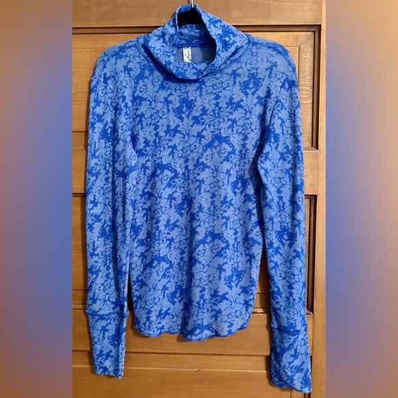 Free People You And I Print Ribbed Top! NEW Sz L, Large! Great under a vest! - Picture 5 of 9